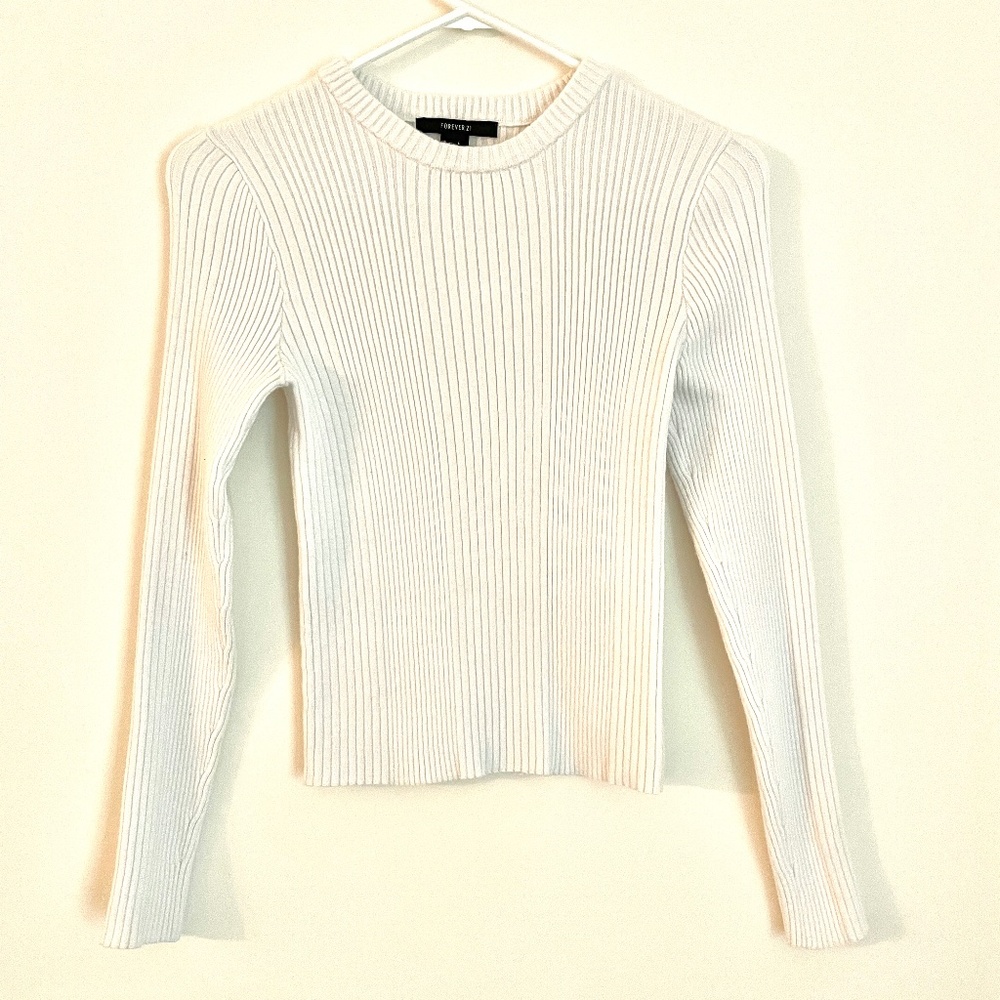 Forever 21 White Soft Sweater Tight Knit Long Sleeve Size Large